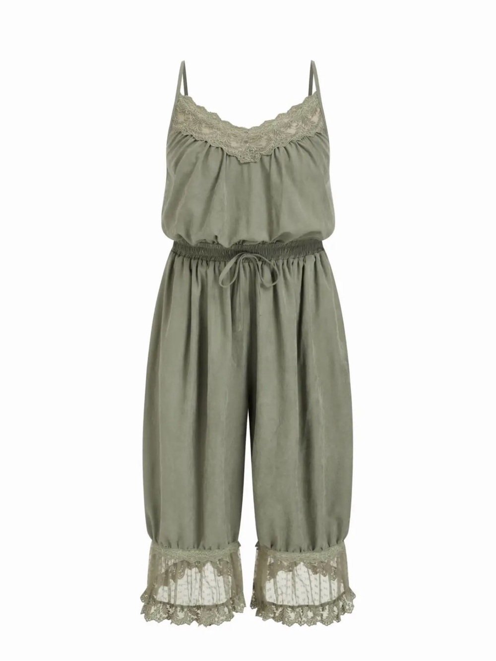 Cider Olive Lace-Trim Wide Leg Jumpsuit - Picture 2 of 5